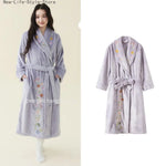 Thick Extra Long Embroidered Coral Fleece Bathrobe Elegant Ladies Winter Bridal Home Sleepwear Dressing Gown