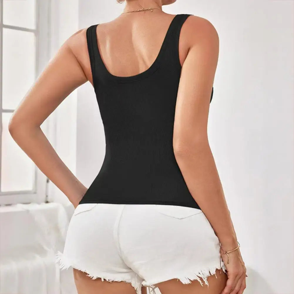 Women Yoga Vest Super Soft Stretch Fabric Built-in Bra Camisole Square Neck Sleeveless Slim Fit Layering Tops Lady Activewear