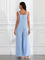 Women Fashion Jumpsuits Sleeveless Buttons Suspender Wide Leg Pant Overalls with Pockets Casual Loose Romper Streetwear