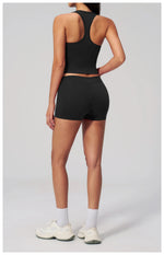 Gym Women Yoga Sets Women Brushed Square Neck Slim Sports Tank Top Fitness Suit Outwear Running High Waist Shorts Tracksuit