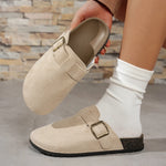Women Suede Clog Mule Slippers Adjustable Buckle Closed Toe Backless Flat Indoor Outdoor Casual Shoes