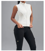 Women Zipper Yoga Shirts Solid Stand Up Collar Elastic Slim Fit Sports Jacket Breathable Sleeveless Sunscreen Workout Clothes