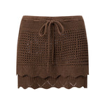 Womens Crochet Knit Mini Skirt Casual Stylish Drawstring Low Rise Tiered Hem Short Skirt Summer Beach Holiday Boho Cover-ups