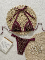 Shiny Brozing Wine Leopard Print Bikini Women Sexy Push Up Bra Pleate Triangle Swimsuit 2026 Beach Bathing Suit Holiday Swimwear
