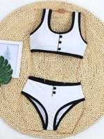 2026 New With Button Mid Waist Bikini Female Swimsuit Women Swimwear Two-Pieces Bikini Set Padded Bather Bathing Suit Swim V8315