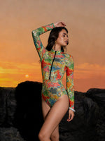 2026 Vintage Mesh UPF35 Sheer Rash Guard One Piece Swimsuit With Pants Women Sexy Sun Protection Swimwear Beachwear Купальник