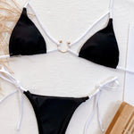 2026 Sexy Bikini Women Swimwear Swimsuit Black Triangle Hollow Halter Knotted Beach Bikinis Set Bathing Suit Metal Ring Decor