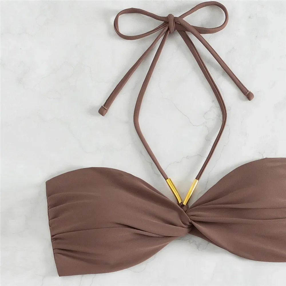 Brown Swimwear String Halter Bandeau Bikinis Sets Micro Thong Sexy Swimsuit Women Back Knotted Bathing Suit Bikini Mujer 2026