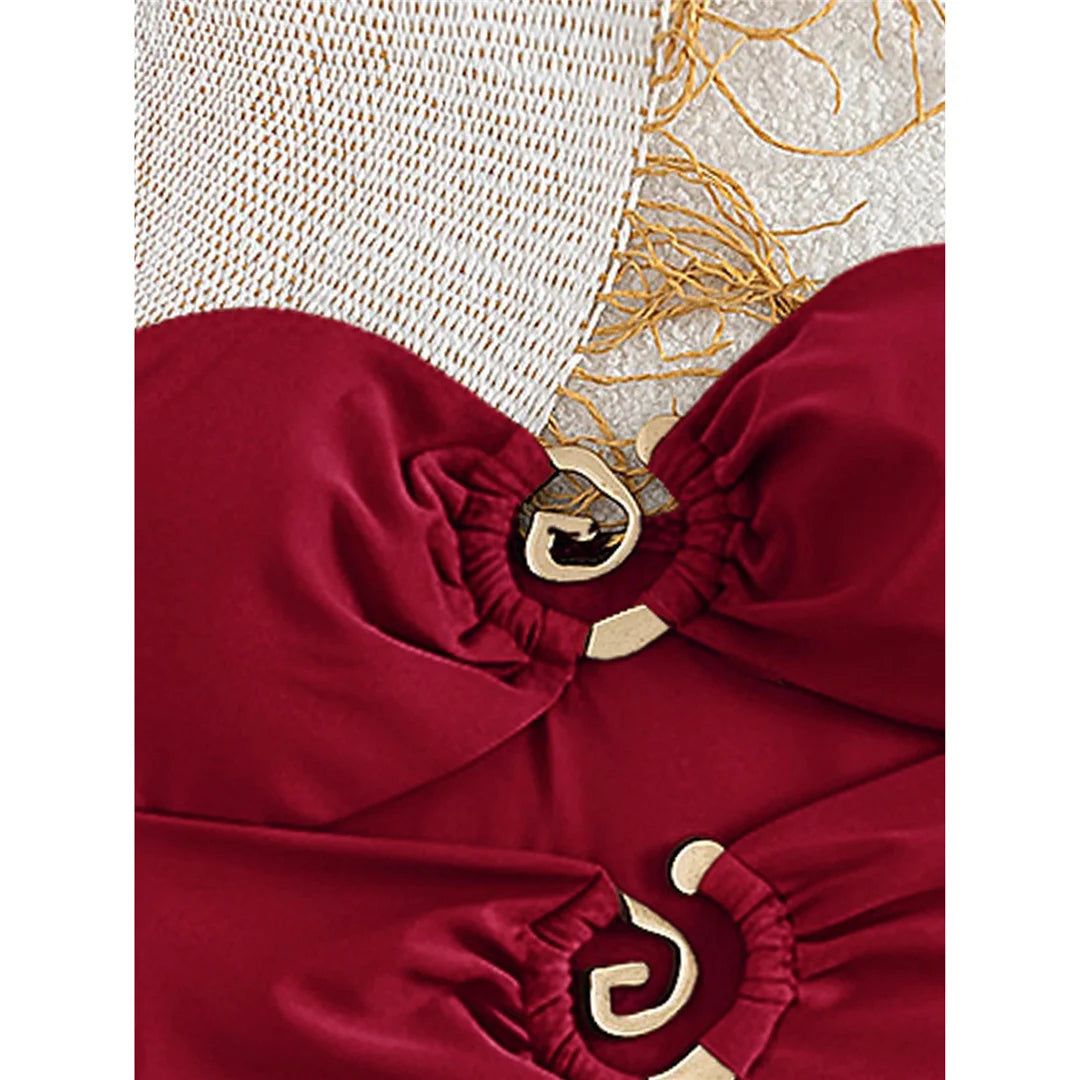 XS - L 6 Colors One Piece Swimsuit Female With Skirt Cut Out Women Swimwear Bandeau Metal Ring Bather Bathing Suit Swim V8108