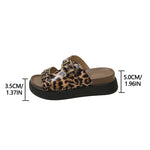 New Leopard Double Buckle Sandal for Woman Fashion 2025 Med Heel Flat Sandals Women Summer Non Slip Platform Sandal Female