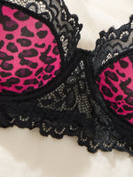 Hot Pink Leopard Print Lace Lingerie Set Underwire Bra With Matching Thong Women Sexy Intimates ZA825182