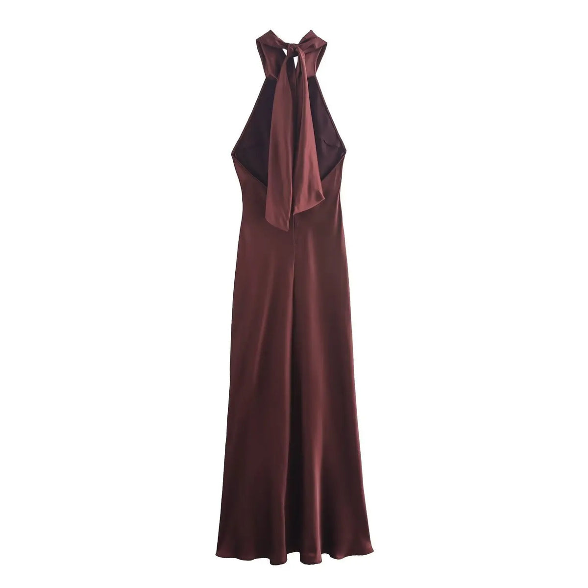 Elegant Solid Color Satin Halter Lace Up Long Dress Sexy Off Shoulder Backless Sleeveless Bodycon Dresses New Lady Party Robe