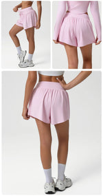 Women's Loose Nude Sports Shorts Solid Pink Drawstring High Waist Yoga Leggings Outdoor Running Casual Fitness Exercise Shorts