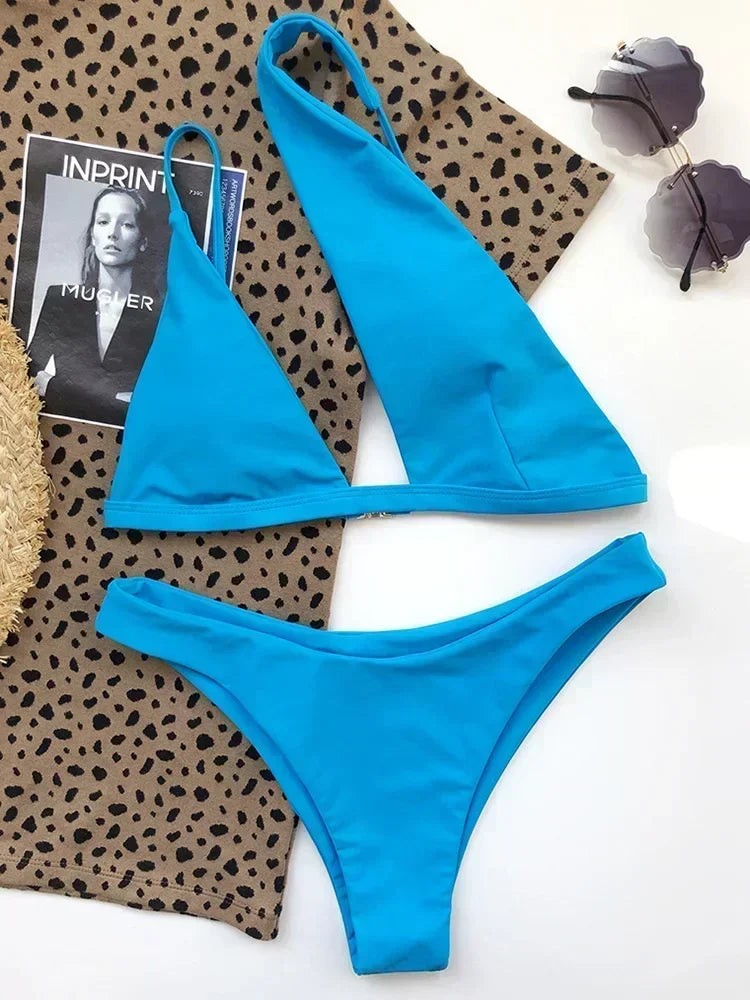 2026 Asymmetric One Shoulder Bikini Women Swimsuit Female Swimwear Two Pieces Bikini Set Hollow Out Bathing Suit Swim Beachwear
