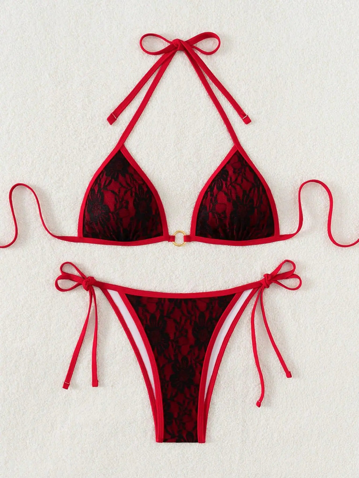 Embroidery Mesh Lace Halter High Cut Bikini Female Swimsuit Women Swimwear Two-pieces Bikini Set Bather Bathing Suit Swim Beach
