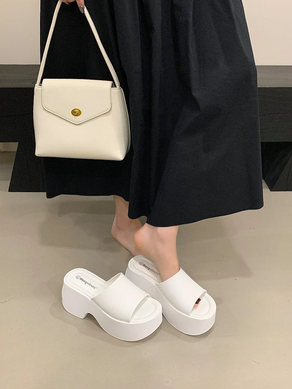 8cm Wedge Sandals Women Slippers Summer White Platform Shoes Casual Wedges Heels Black Sandalias Mujer 2026