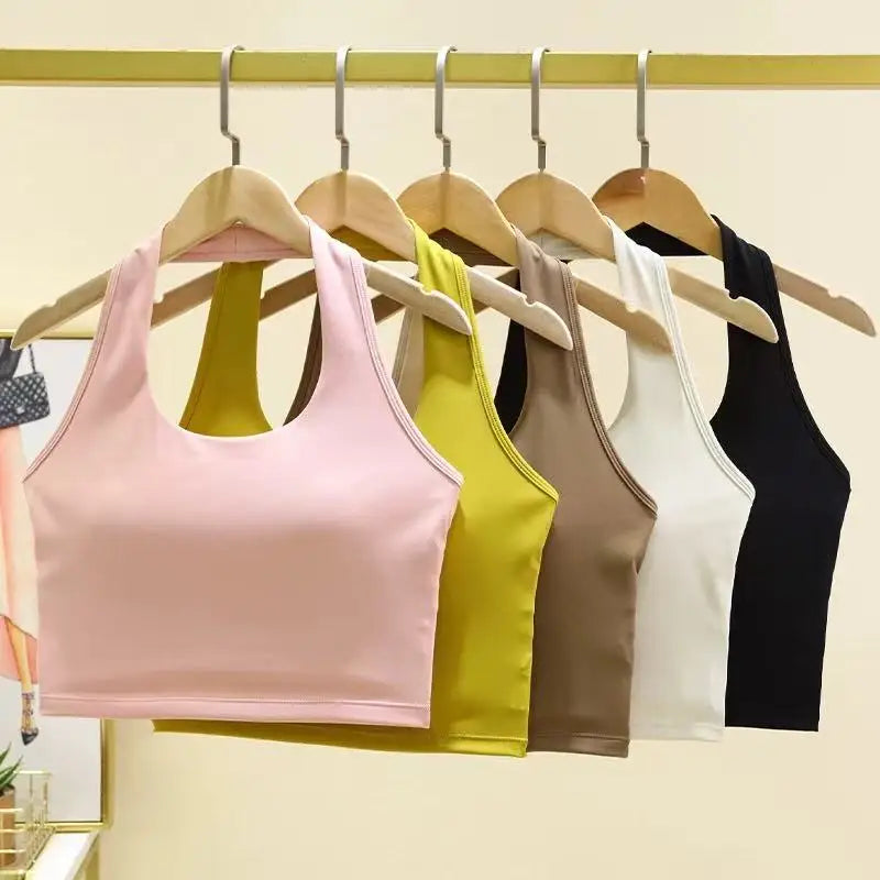 Women's yoga sports bra, neck hanging cross belt chest cushion yoga back training bra