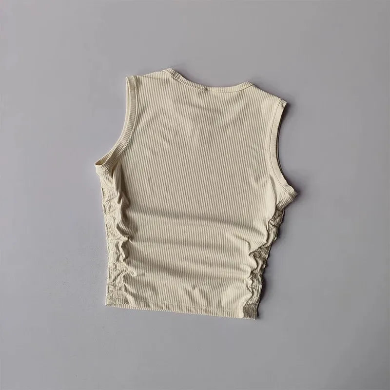 Women's Summer Nude I-Shaped Yoga Sports Vest Slimming Quick Dry Pleated Top for Fitness And Sports Activity