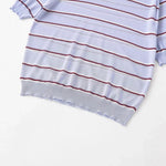 Fashion Short-sleeve Round-neck Striped Knit Top Light Blue With Knit Top Casual Sleeve Crew Neck For Women Daily Wear 0NSB