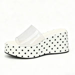 Transparent PVC Wedge Slide Mules Shoes Women Vintage Slip On Platform 7.5CM High Heel Leopard Print Polka Dot Summer Sandals