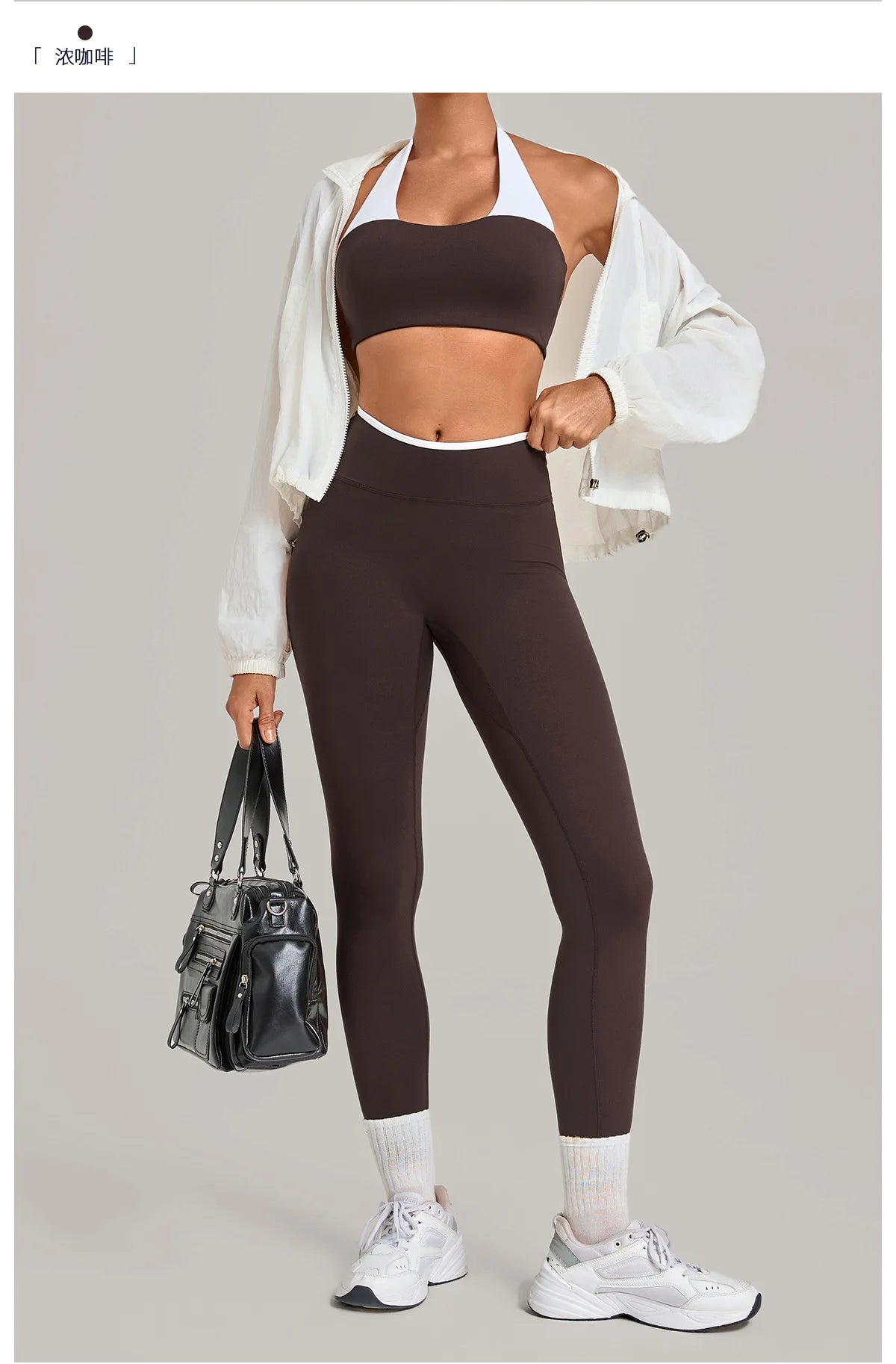 2 Pieces Color-block Yoga Sets WomenHanging Neck Sports Bra High Waist Pants Built-in Pockets Outdoor Fitness Workout Suit
