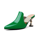 High heel, slippers women 2026 patent leather temperament, fashionable toe sandals women outdoor wear,