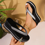Women Wedges Flip Flops Summer Platform Shoes Indoor Street Bling Slippers Round Toe Mid-Heel Slip On Female Leisure Sandals