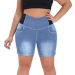 Women's Jean Shorts Casual High Waist Pull-On Stretchy Skinny Shorts With Pockets Soft Fabric Butt Lifting Denim Bottoms
