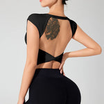 Women's Backless Fitness Clothes with Fixed Chest Pad Beautiful Top Short Sleeve Dance SportT-Shirt Yoga Wear