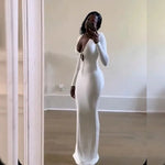 Trendy Solid Color Slim Long Dresses Women Sexy Deep V-neck Hollow Out Leace-up Package Hip Bodycon Party Dress Female Vestidos