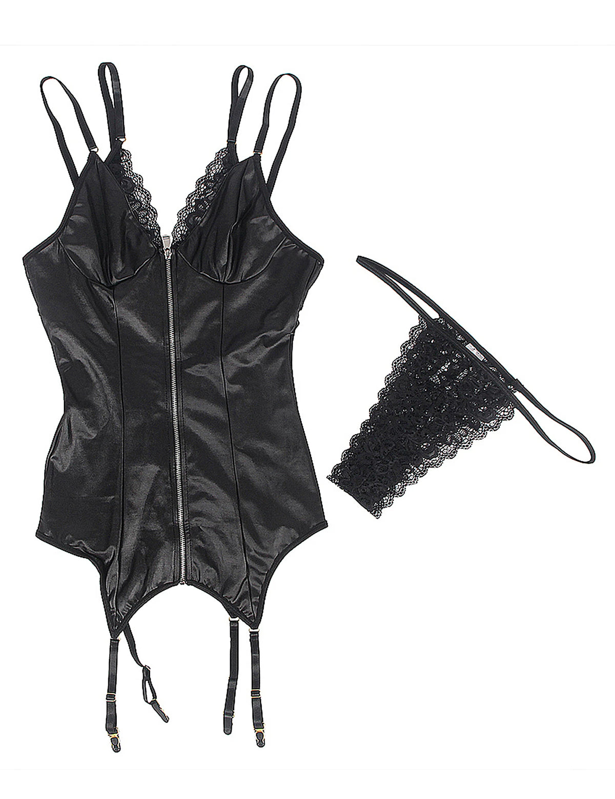 Plus Size 5XL Faux Leather Leotard Shiny Zipper Front Bodycon MiniLingerie Dress Sexy Costume Shiny Cocktail Party Dress
