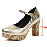 Plus Size 33-47 Metallic Gold High Heels Party Pumps Red Platform Heels Glitter Sequined 9cm Height Silver Wedding Shoes Women