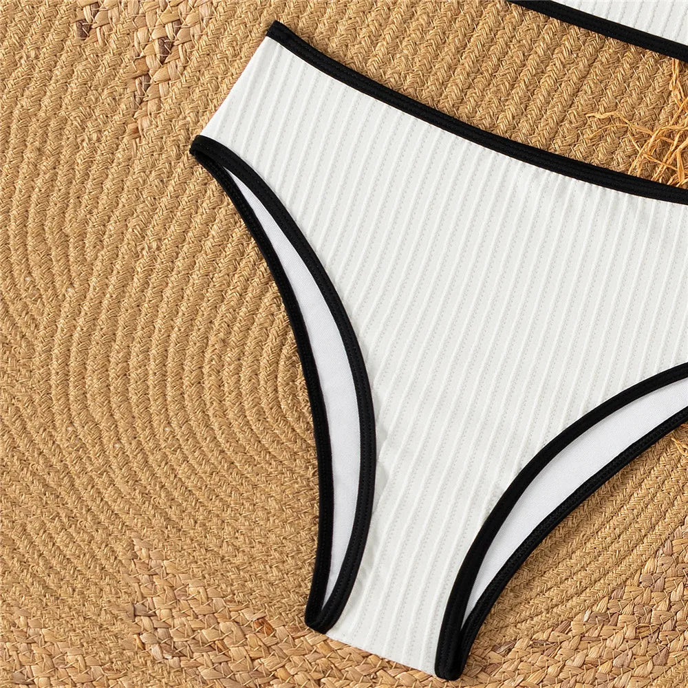 Solid White Swimwears Bandeau Bikinis Sets Ribbed Sexy Swimsuit Women 2026 Push Up Bathing Suit High Waist Bikini Mujer Biquins