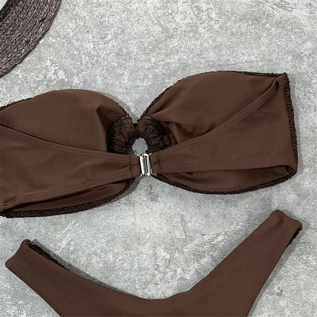 Wrinkled Bandeau High Cut Bikini Women Swimwear Female Swimsuit Two-Pieces Bikini Set Strapless Bather Bathing Suit Swim V3367
