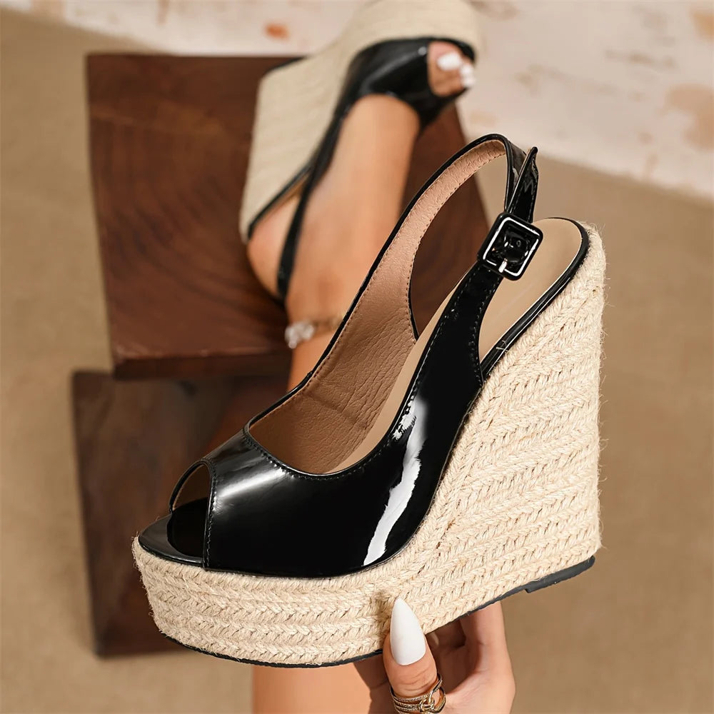2026 Big Size 42 Sexy Peep Toe Summer Espadrilles Sandals Women Super High Heels Slingback Sandals Platform Sandals Wedges Shoes
