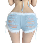 Summer Sexy Women Shorts Hot Denim Pants Female Girls Sea Sand Beach Bar Night Club Holes Casual Charming Elegant Beautiful B01P
