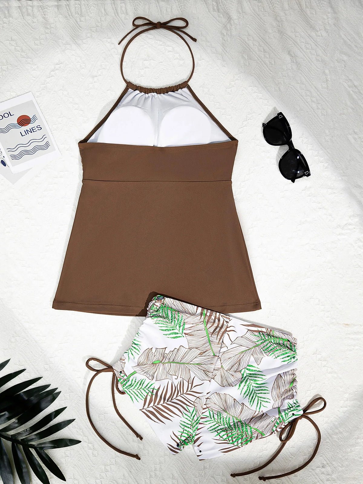 2026 Women's Bikini 2-piece Swimwear Tankini Set Sexy Halter Black Bathing SuitFloral Print Drawstring High Waist Swimsuit