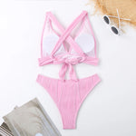 Wrinkled Crinkled Cross Back Bikini Women Swimwear Female Swimsuit Two-pieces Bikini Set High Cut Bathing Suit Swim Beach Wear