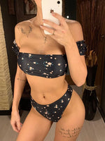 2026 Floral Off Shoulder Bikini Female Swimsuit Women Swimwear Two-Pieces Bikini Set Mid Waist Bather Bathing Suit Swim V1671