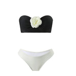 Sexy 3D Flowers Bandeau With Skirt Bikini Female Swimsuit Women Swimwear Three-Pieces Bikini Set Bather Bathing Suit Swim V5706