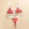 Women's Cute Apple Print Lingerie Set Wireless Triange Bra&Thong 2 PCS Bralette Sets Sweet Fruit Pattern Intimate Lace Underwear
