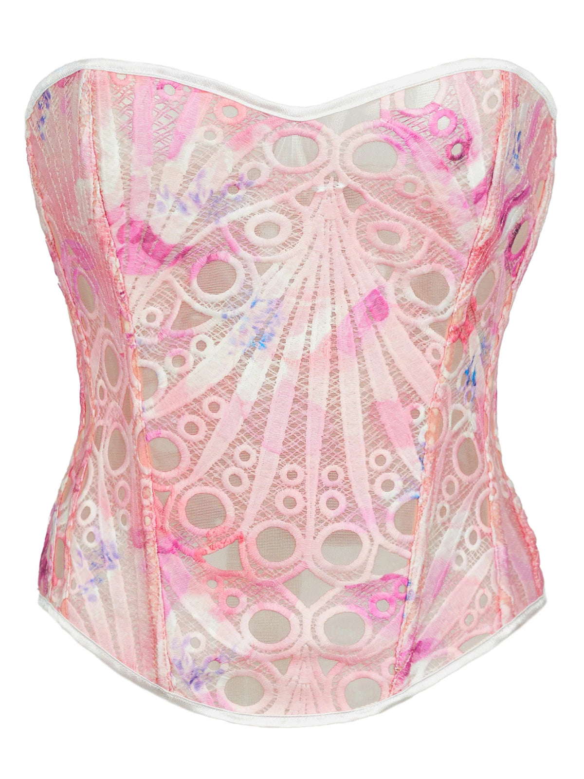 Women’s Tie-Dye Lace Boned Bustier, Sexy Strapless Corset Top, Hollow-out Breathable Slimming Shapewear