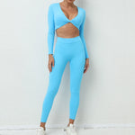 1/2Pcs Pad Long Sleeve Crop Tops Women Gym Yoga Set Sport Gym Scrunch V Back Fitness Leggings Workout Pant Active Suits