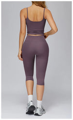2 Pieces Yoga Set Women Sports Shirts Workout Top Fitness Suits Outdoor Gym Running Mid-length Pants Workout Clothes Tracksuits