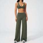 Women's Tracksuit Color Blocked Yoga Sets V Neck Sports Bra High Waist Flare Pants Fitness Suit Outdoor Running Workout Clothes