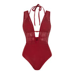 S - XL Deep V Neck Knit Fish Net Mesh Women Swimwear One Piece Swimsuit Female Monokini Backless Bather Bathing Suit Swim V7832