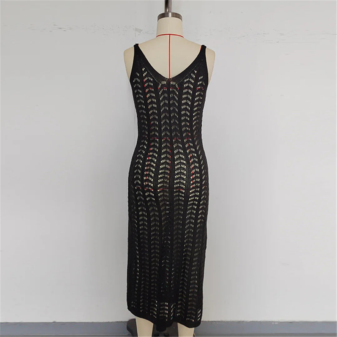 4 Color Hollow Out Sleeveless Crochet Knitted Tunic Beach Cover Up Cover-ups Beach Dress Beach Wear Beachwear Female Women K6783
