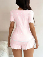Women's Sleepwear Pajama Set Top and Shorts 2-piece Pajama Set Love Printed Lapel Bow Women's Loungewear