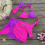 Sexy Skirt 4 Pieces Bikini Set Women Luxury Blue Patchwork Rhinestone Push Up Cover Up Swimsuit 2024 Beach Bathing Suit Swimwear