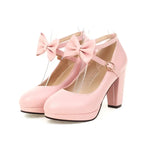 Spring and Autumn New Style Fashion Round Head High-heeled Women's Shoes Sweet Bow Shallow Mouth Buckle Thick Heel Women Shoes